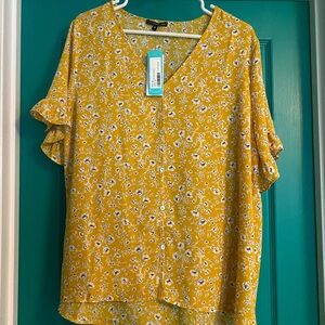 Yellow Ruffled Buttoned Blouse